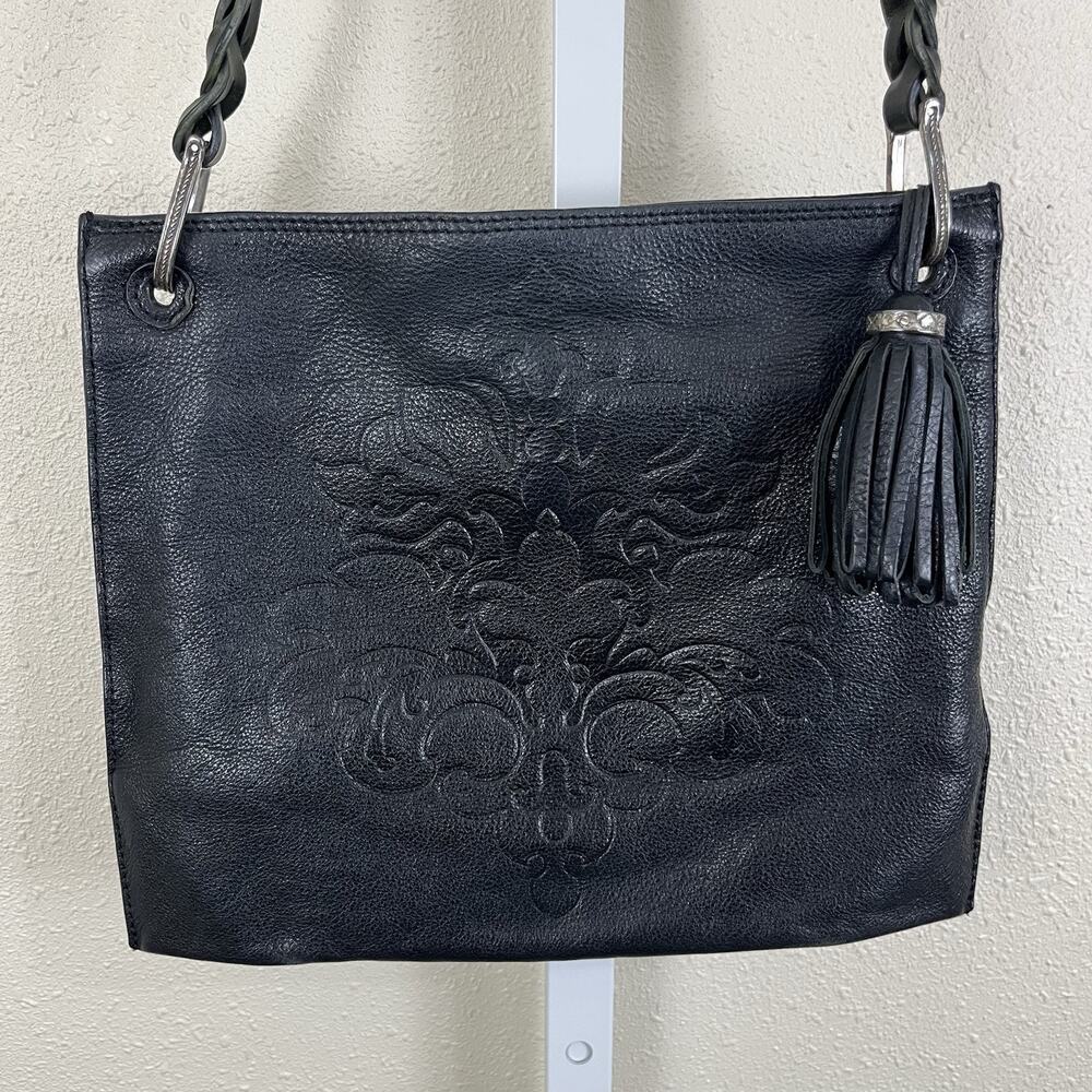 Brighton Embossed Black Leather Piper Slim Shoulder Bag Purse